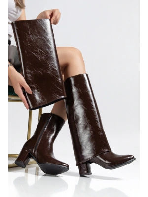 Wila Kahverengi Parlak Topuklu Tak Çıkar Çizme