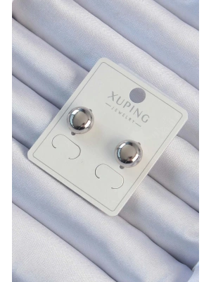 Xuping Gümüş Renk Minimal Bombeli Oval Küpe