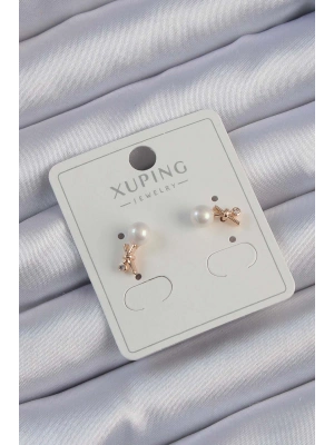 Xuping Rose Renk Zirkon Taşlı İncili Minimal Fiyonk Küpe