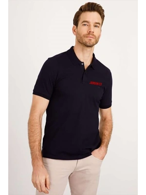 Yakası Düğmeli Yakalı Pike Baskılı T-Shirt - Beyaz