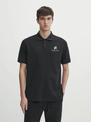 Yakası Düğmeli Yakalı Pike Baskılı T-Shirt - Beyaz