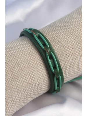 Yeşil Renk Deri İpli Erkek Bileklik