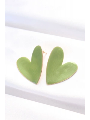 Yeşil Renk Mineli Kalp Küpe