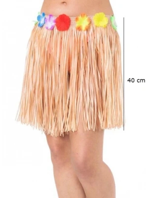 Yetişkin ve Çocuk Uyumlu Saman Renk Püsküllü Hawaii Luau Hula Etek 40