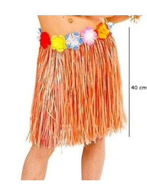 Yetişkin ve Çocuk Uyumlu Turuncu Renk Püsküllü Hawaii Luau Hula Etek 40 cm
