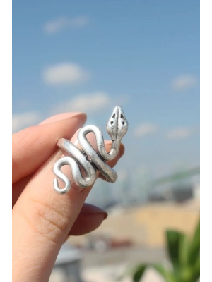 Yılan Figürlü Metal Ayarlamalı Antik Yüzük