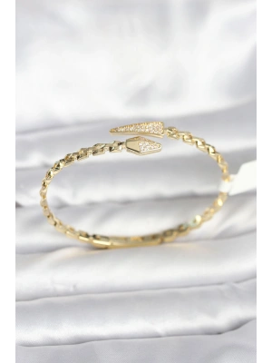 Yılan Model Pirinç Gold Renk Kadın Kelepçe Bileklik