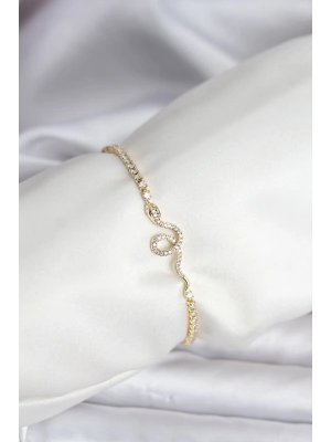 Yılan Model Zirkon Taşlı Gold Renk Pirinç Su Yolu Kadın Bileklik