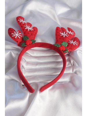 Yılbaşı Temalı Kar Tanesi İşleme Detay Geyik Boynuzu Figürlü Taç