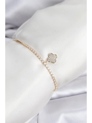 Yonca Model Zirkon Taşlı Gold Renk Asansörlü Su Yolu Bileklik