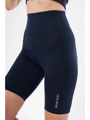 Yüksek Bel Fitilli Biker Baskılı Şort - Lacivert