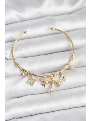 Yusufçuk Charmlı Gold Renk Pirinç Kadın Bileklik