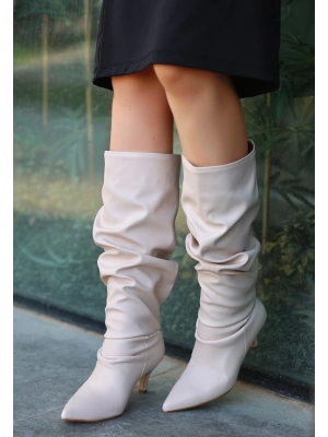 Zelya Bej Cilt Topuklu Çizme