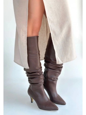 Zelya Kahverengi Cilt Topuklu Çizme