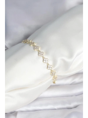 Zirkon Taşlı Pirinç Yonca Model Bileklik