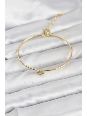 Zirkon Taşlı Yonca Model Gold Renk Kadın Bileklik