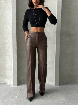 Zr deri palazzo pantolon kahve h24654