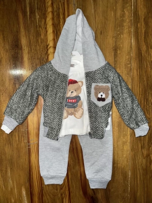 6-24 aylık ceketli kapşonlu üçlü takım gribeyaz