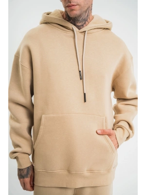 Unisex Double Oversize Kapşonlu Basic SweatShirt - Bej