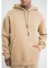 Unisex Double Oversize Kapşonlu Basic SweatShirt - Bej