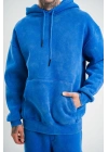 Unisex Double Oversize Kapşonlu Yıkamalı SweatShirt - Mavi