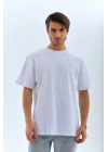 Unisex Oversize Düz Bisiklet Yaka T-Shirt - Beyaz