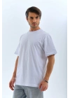 Unisex Oversize Düz Bisiklet Yaka T-Shirt - Beyaz
