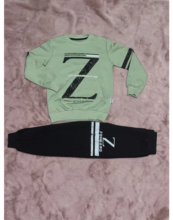 3-9 yaş z baskılı alt üst takım siyahmint erkek çocuk