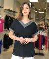 Kadın Büyük Beden V Yaka Siyah Bluz Yaka Kol Gümüş Sim Cty-xyn-101
