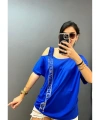 Kadın Büyük Beden Tek Omuz Askılı City Fashion Taşlı Düşük Kol Bluz cty-cnd-06