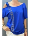 Kadın Büyük Beden Tek Omuz Askılı City Fashion Taşlı Düşük Kol Bluz cty-cnd-06