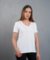 Kadın V Yaka Yırtmaç Detaylı Basic T-shirt cty-abr-10391