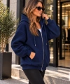 Unisex Üç İplik Şardonlu Oversize Fermuarlı Kapüşonlu Sweat Ceket cty-çtn-28663