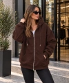Unisex Üç İplik Şardonlu Oversize Fermuarlı Kapüşonlu Sweat Ceket cty-çtn-28663