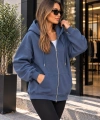 Unisex Üç İplik Şardonlu Oversize Fermuarlı Kapüşonlu Sweat Ceket cty-çtn-28663