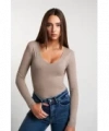 Kadın V Yaka Basic Uzun Kol Modal Bluz cty-abr-2132