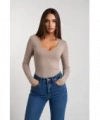 Kadın V Yaka Basic Uzun Kol Modal Bluz cty-abr-2132
