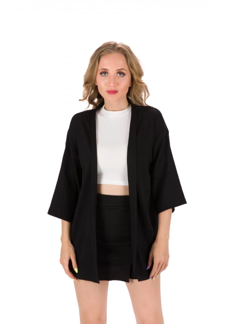 Kadın Yazlık Ince Bürümcük Kumaş Dirsek Kol Kimono Ceket %88 Pamuk %12 Polyester Cty-ctn-28444