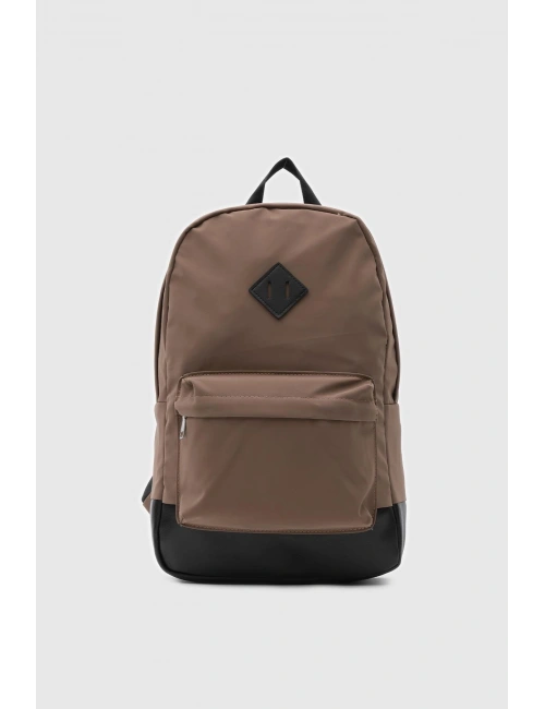 Unisex Etiket Detaylı Düz Fermuarlı Sırt Çantası cty-lbn-3442