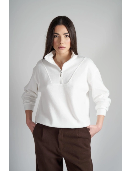 Kadın Yarım Fermuar Triko Sweatshirt cty-abr-5624