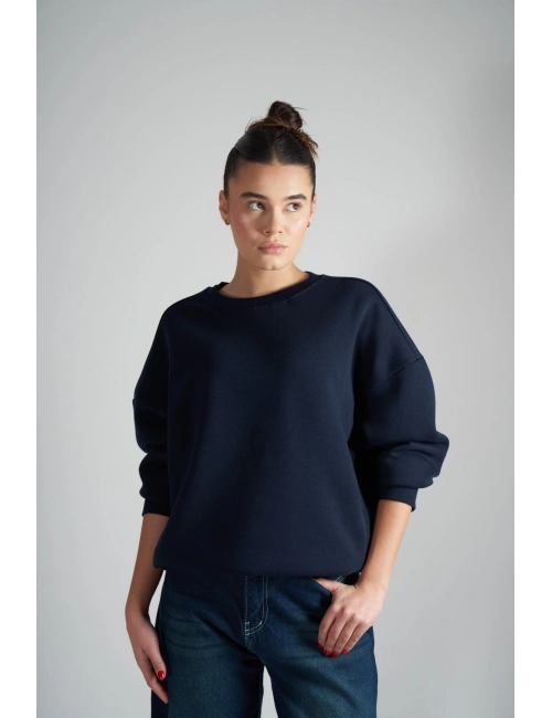 Kadın Bisiklet Yaka Basic Şardonlu Oversize Sweatshirt cty-abr-6959