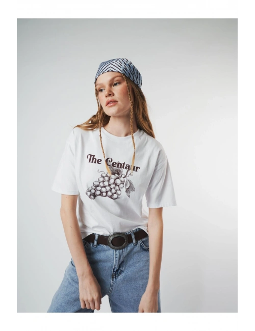 Bisiklet Yaka The Centaur Üzüm Baskılı Kısa Kol Kalın T-shirt cty-lbn-7233