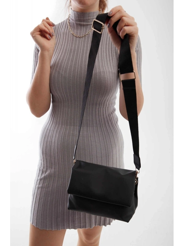 Kadın Siyah Omuz Çantası Saten Kumaş Sunny Model Cty-lbn-6050