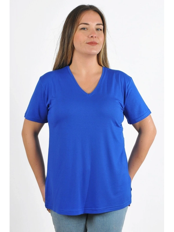 Kadın V Yaka Büyük Beden T-shirt Cty-cnd-01