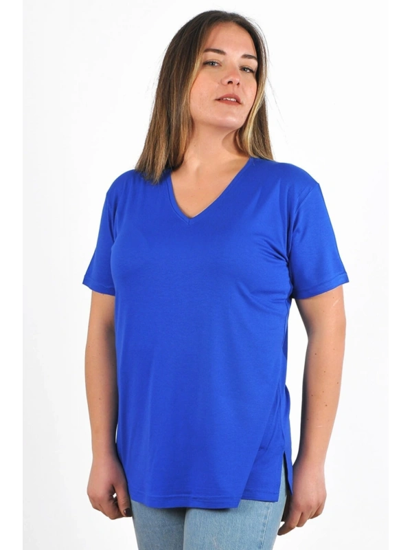 Kadın V Yaka Büyük Beden T-shirt Cty-cnd-01