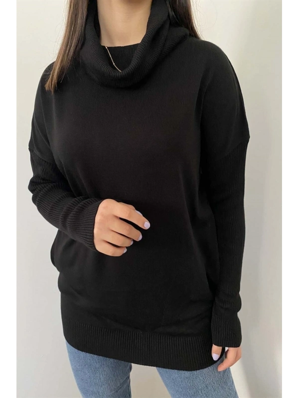 Kadın Degaje Yaka Cepli Triko Kazak Cty-cnd-11369