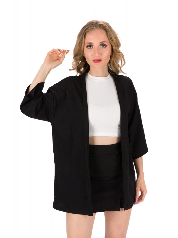Kadın Yazlık Ince Bürümcük Kumaş Dirsek Kol Kimono Ceket %88 Pamuk %12 Polyester Cty-ctn-28444