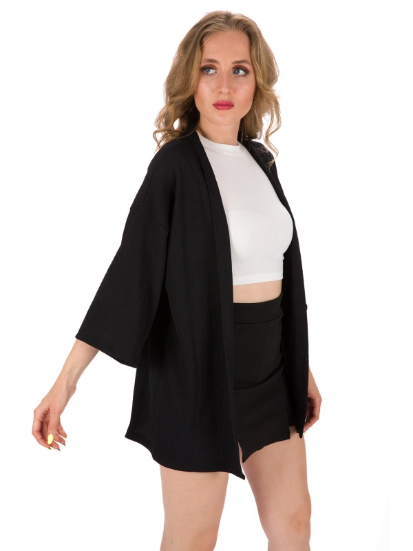 Kadın Yazlık Ince Bürümcük Kumaş Dirsek Kol Kimono Ceket %88 Pamuk %12 Polyester Cty-ctn-28444