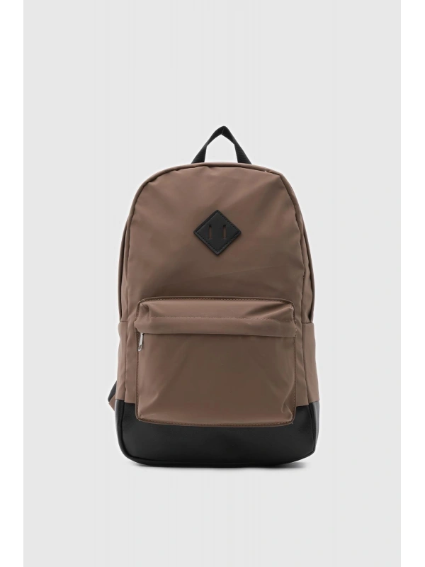 Unisex Etiket Detaylı Düz Fermuarlı Sırt Çantası cty-lbn-3442