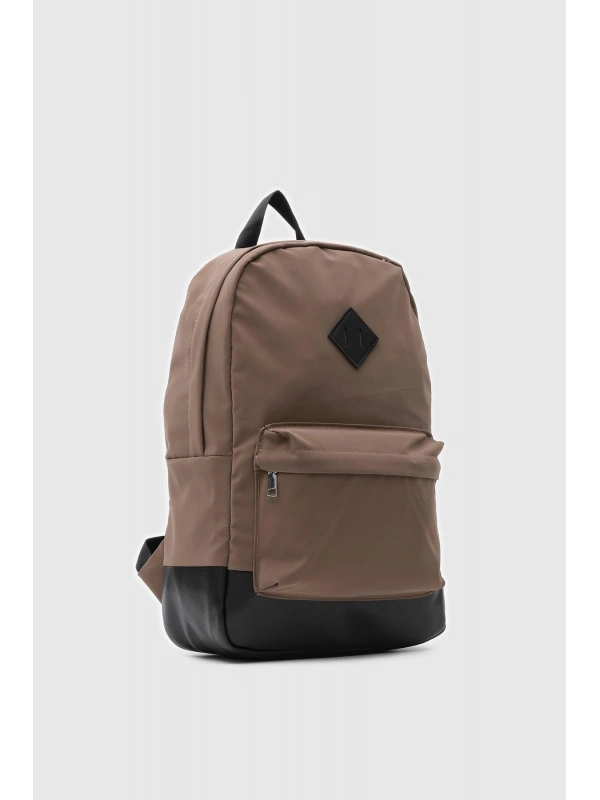 Unisex Etiket Detaylı Düz Fermuarlı Sırt Çantası cty-lbn-3442